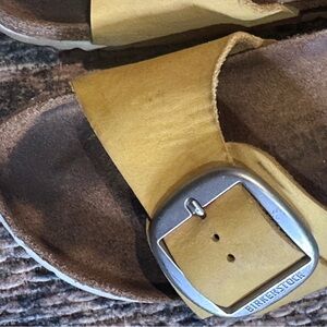 Birkenstock Mustard Sandals with Silver Buckle